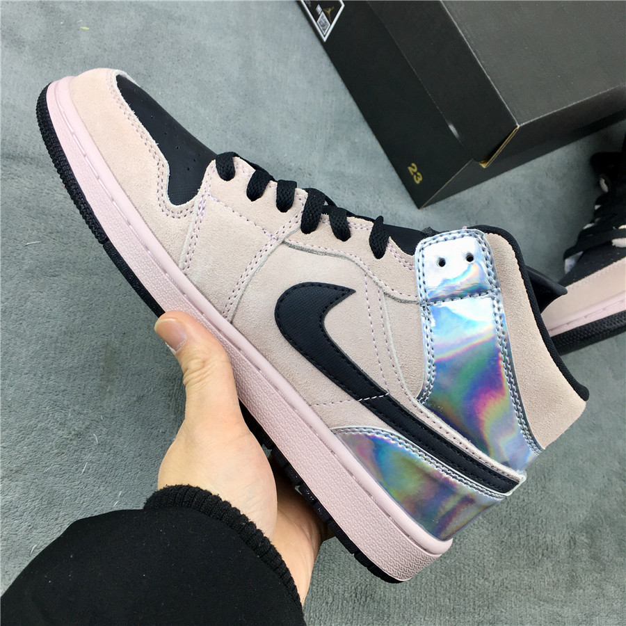 New Air Jordan 1 GS Mid Pink Silver Black - Click Image to Close